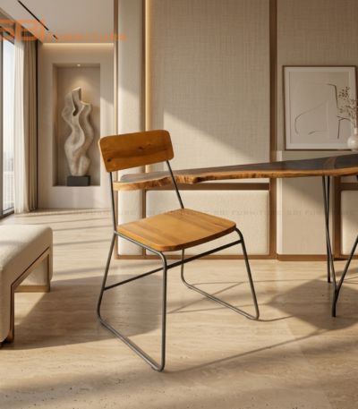 Ghế Cà Phê Gỗ Poplar Sắt Sơn Tĩnh Điện 4